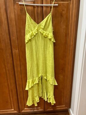 Lulu's Chartreuse Ruffle-Trim Midi Dress